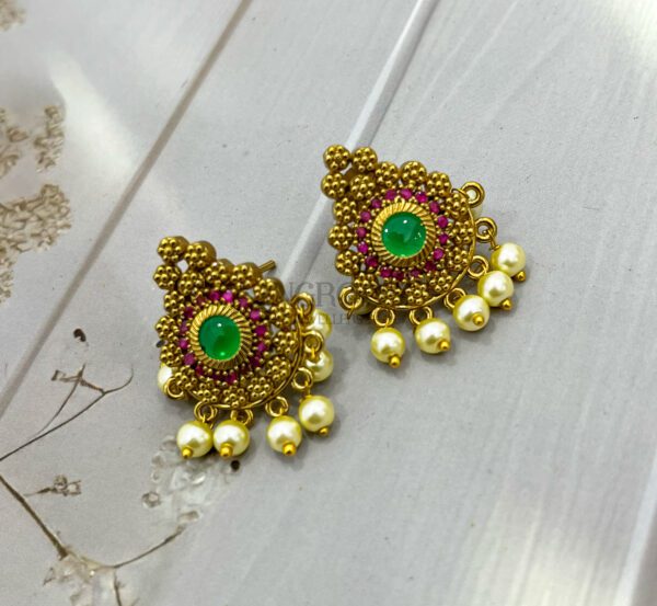 Green Heart Necklace Set with Matching Earrings – Regal Ethnic Jewelry for Festive Elegance - Image 3