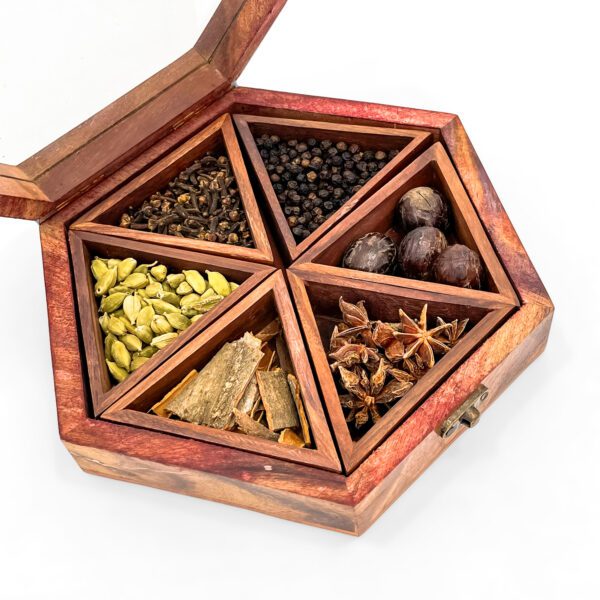 Handcrafted Wooden Spice Organizer with Six Fresh Spices - Image 3