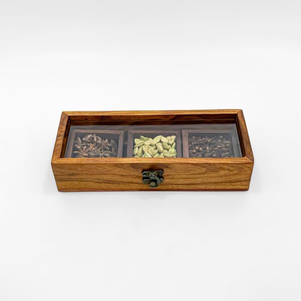 Premium Wooden Spice Box with Three Spices and a Clear Transparent Lid - Image 5