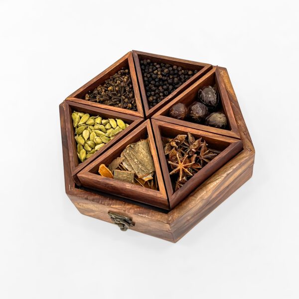 Handcrafted Wooden Spice Organizer with Six Fresh Spices - Image 4