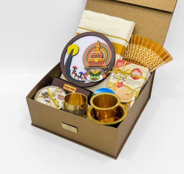 Authentic Kerala Themed Gift Box – Handcrafted Treasures in a Golden Hamper - Image 3