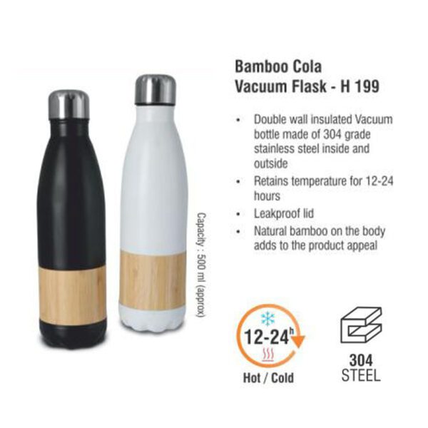 Bamboo Cola 500ml Vacuum Flask | Eco-Friendly 304 Steel & Bamboo Insulated Bottle | 24H Hot & Cold Retention - Image 3