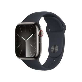 Apple Watch Series 9 [GPS + Cellular 41mm] Smartwatch with Graphite Stainless steel Case with Midnight Sport Band S/M.