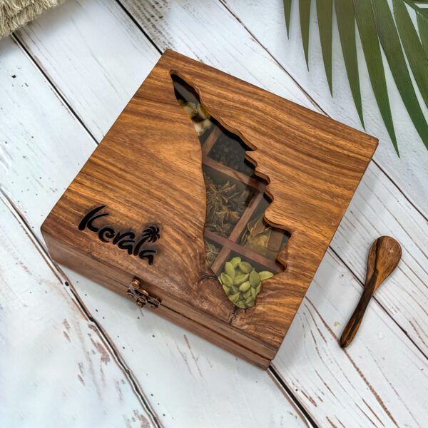 Kerala Map Wooden Spice Box