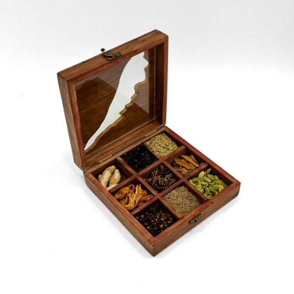 Elegant Kerala-Themed Spice Box with Spoon & 9 Exotic Spices - Image 2