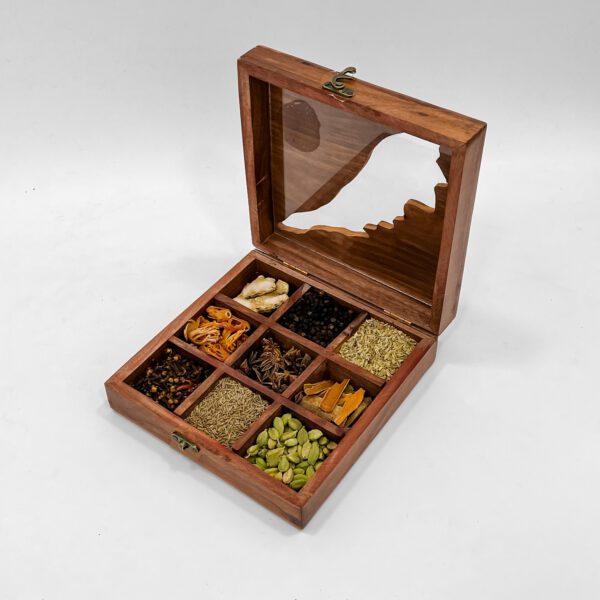 Elegant Kerala-Themed Spice Box with Spoon & 9 Exotic Spices - Image 3