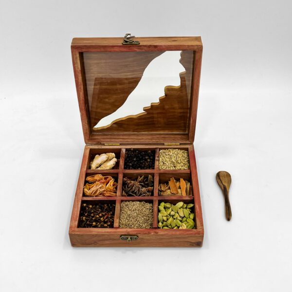 Elegant Kerala-Themed Spice Box with Spoon & 9 Exotic Spices - Image 4