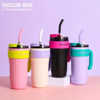 860ml Colorful Travel Mug – Insulated, Leak-Proof Mug with Handle & Straw