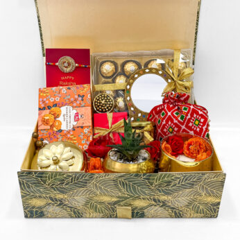 Luxury Raksha Bandhan Gift Hamper with Ferrero Rocher, Perfume & Designer Decor