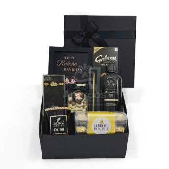 Elegant Black Theme Raksha Bandhan Gift Hamper for Brother with Rakhi & Premium Treats