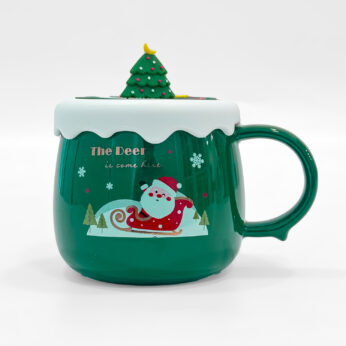 Festive Santa Ceramic Mug with Christmas Tree Lid – Holiday Gift Cup