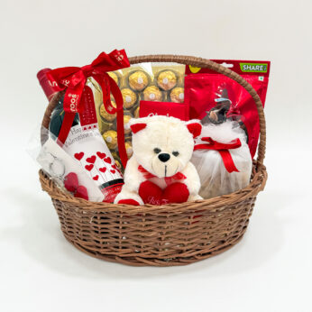 Classic Valentines Gift Basket with Wine and Chocolates