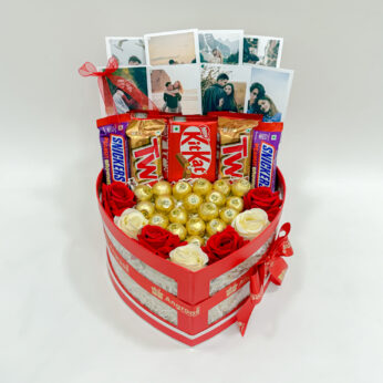 Valentines Day Chocolate Heart Box with Polaroid photos